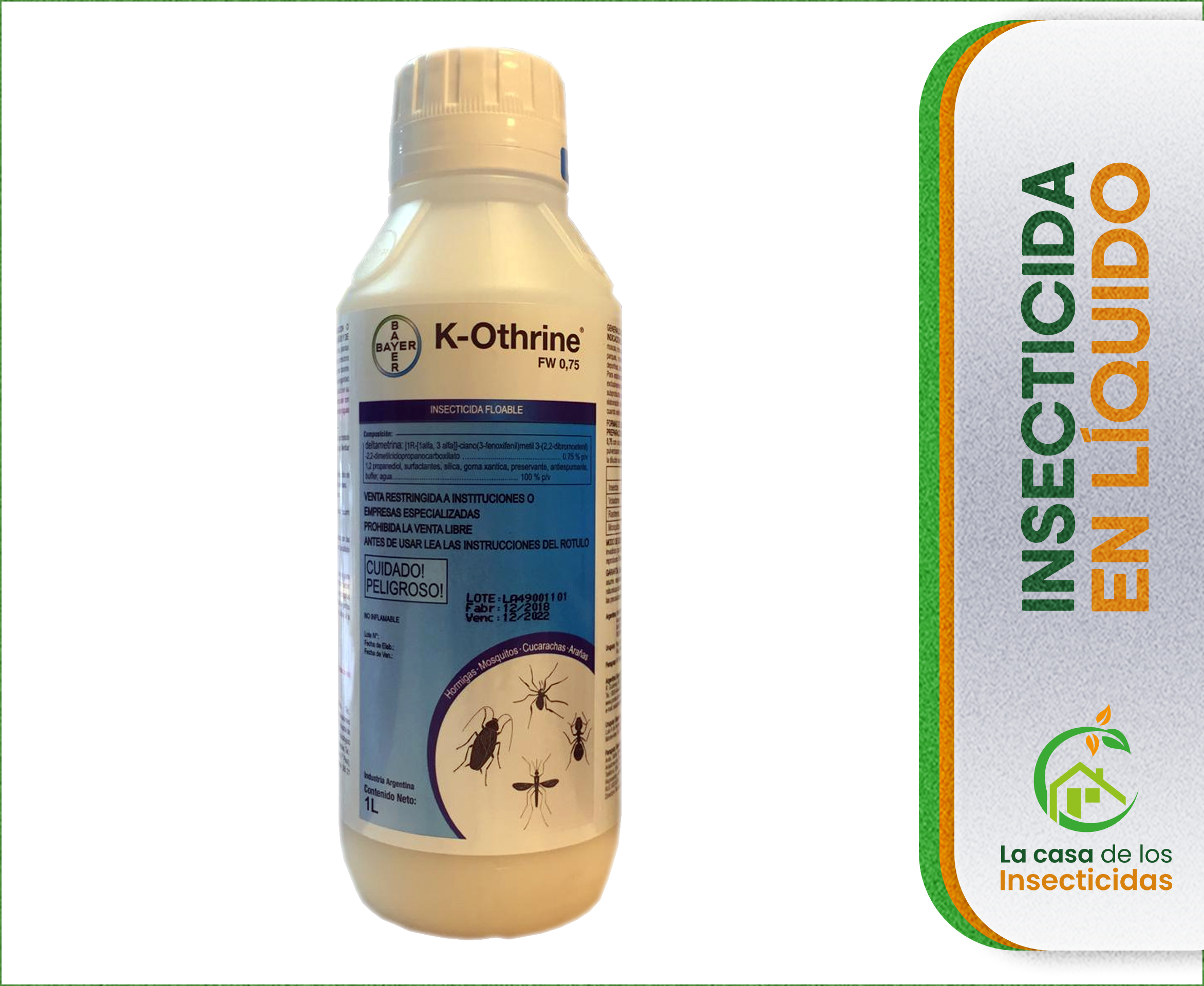 K-Othrine 0.75% x 1 Litro. Bayer. Deltametrina Floable. Control de insectos.
